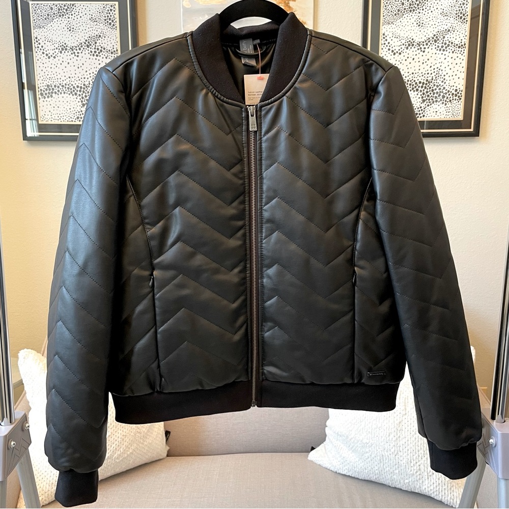 Sweaty Betty Falcon Leather Look Bomber Jacket Black (Faux Leather) Size Large